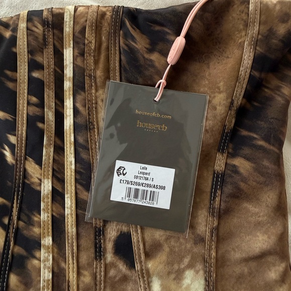 House of CB Leopard Print Strapless Bodycon Dress in Brown and Black - Picture 3 of 6